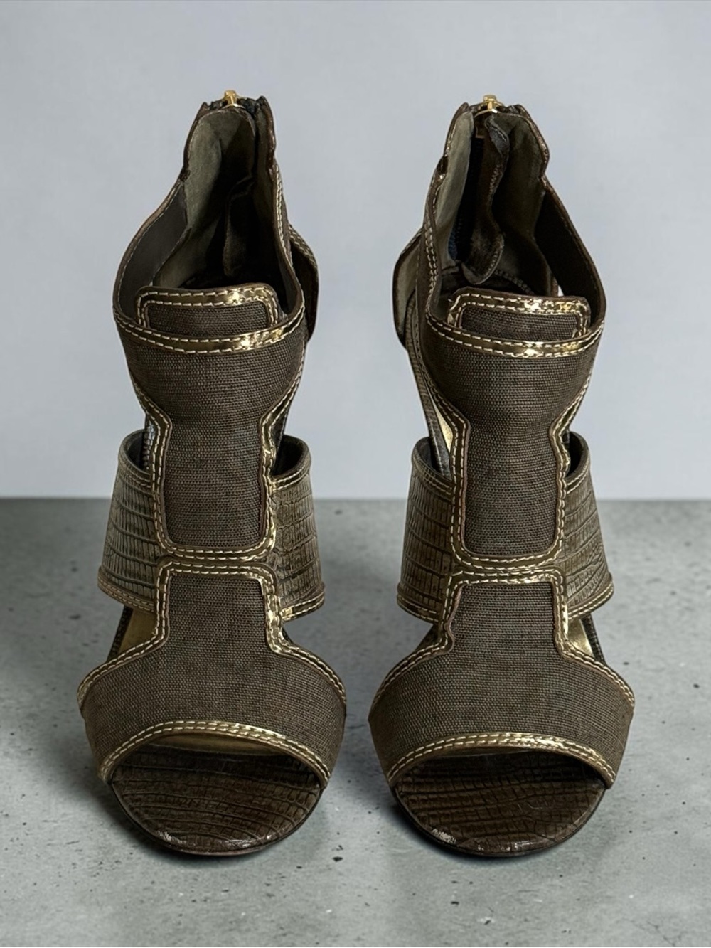 Tory Burch Geoff Caged High Heel Olive Gold Gladiator Sandals! Size 8 - Picture 5 of 16